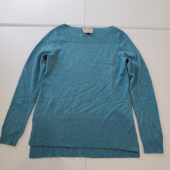 Nanette Lepore Sweater Womens Medium Teal 100% Cashmere Boatneck Knit Classic - Picture 1 of 6